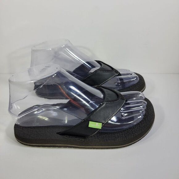 Sanuk Youth 2-3 Root Beer Cozy Flip Flop Sandals Black Casual Flats SBS2914 - Picture 4 of 8